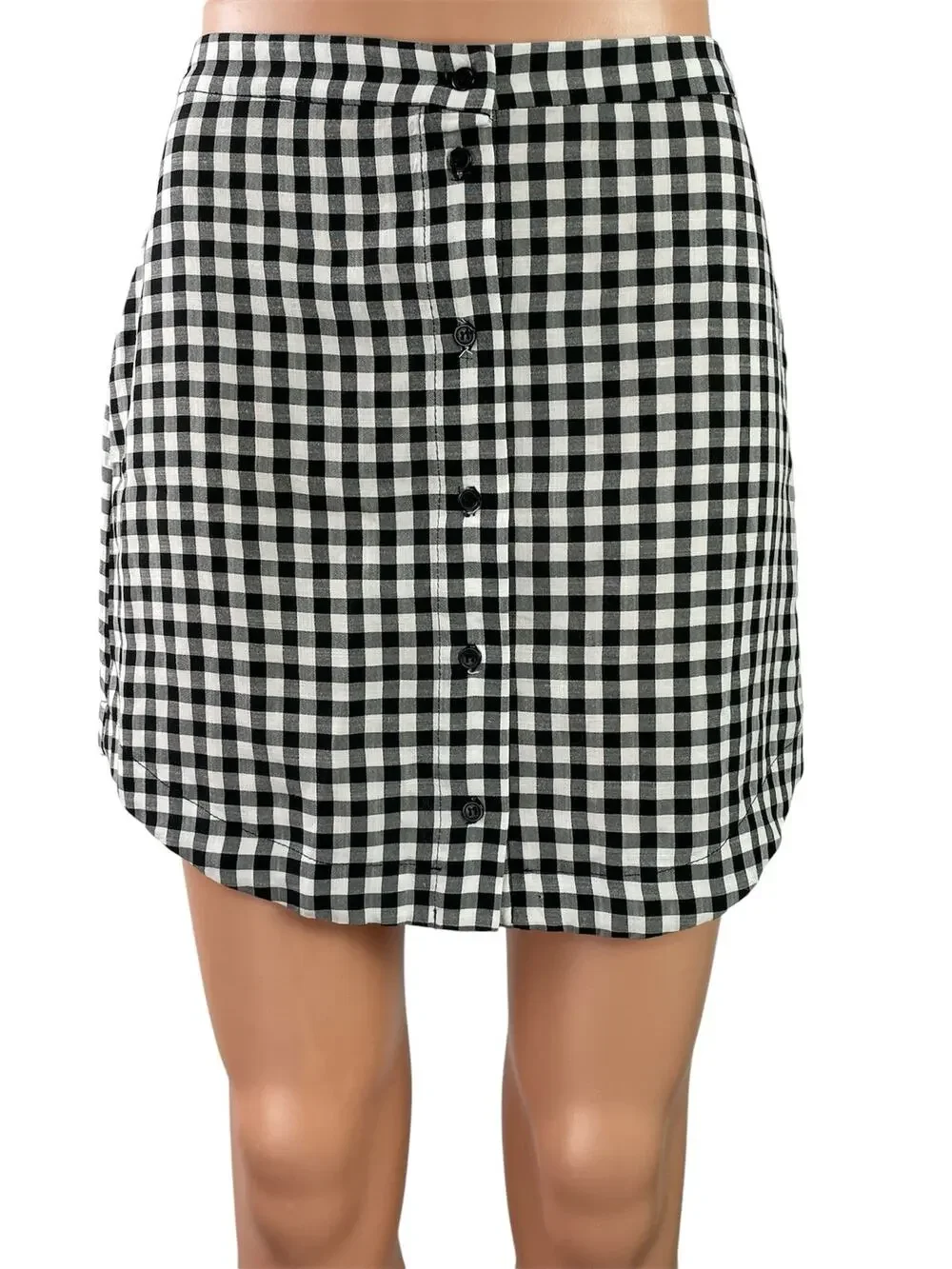 Topshop Women's Black Gingham Check Button Down High Waist Pencil Mini Skirt 4